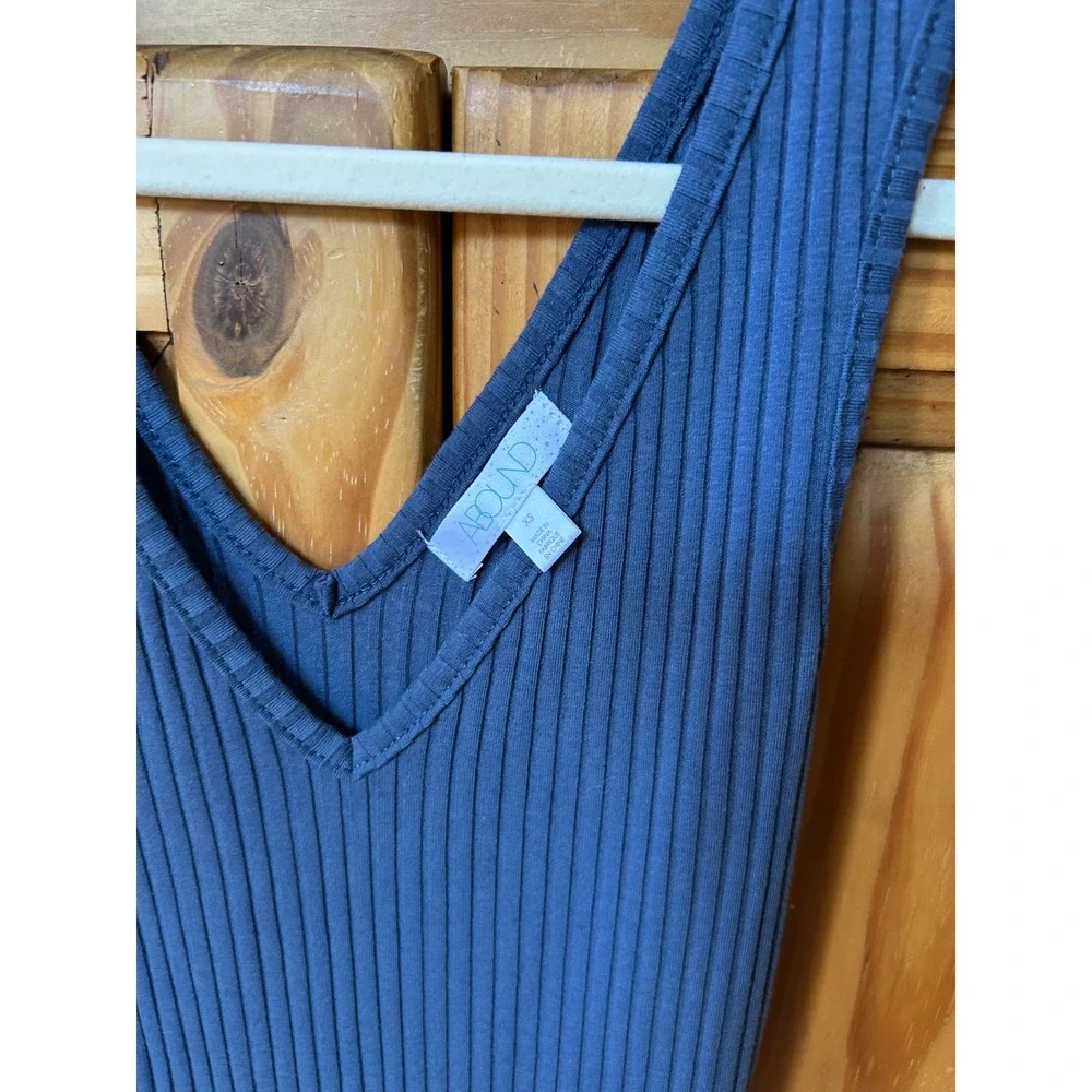 Abound Blue Ribbed Knit V-Neck Midi Dress Sleeveless Bodycon‎ Womens XS
